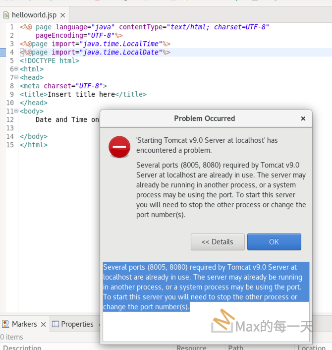 Several ports (8005, 8080) required by Tomcat Server at localhost are already in use