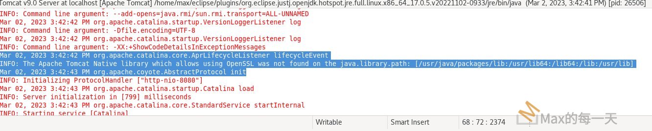 The Apache Tomcat Native library which allows using OpenSSL was not found on the java.library.path: